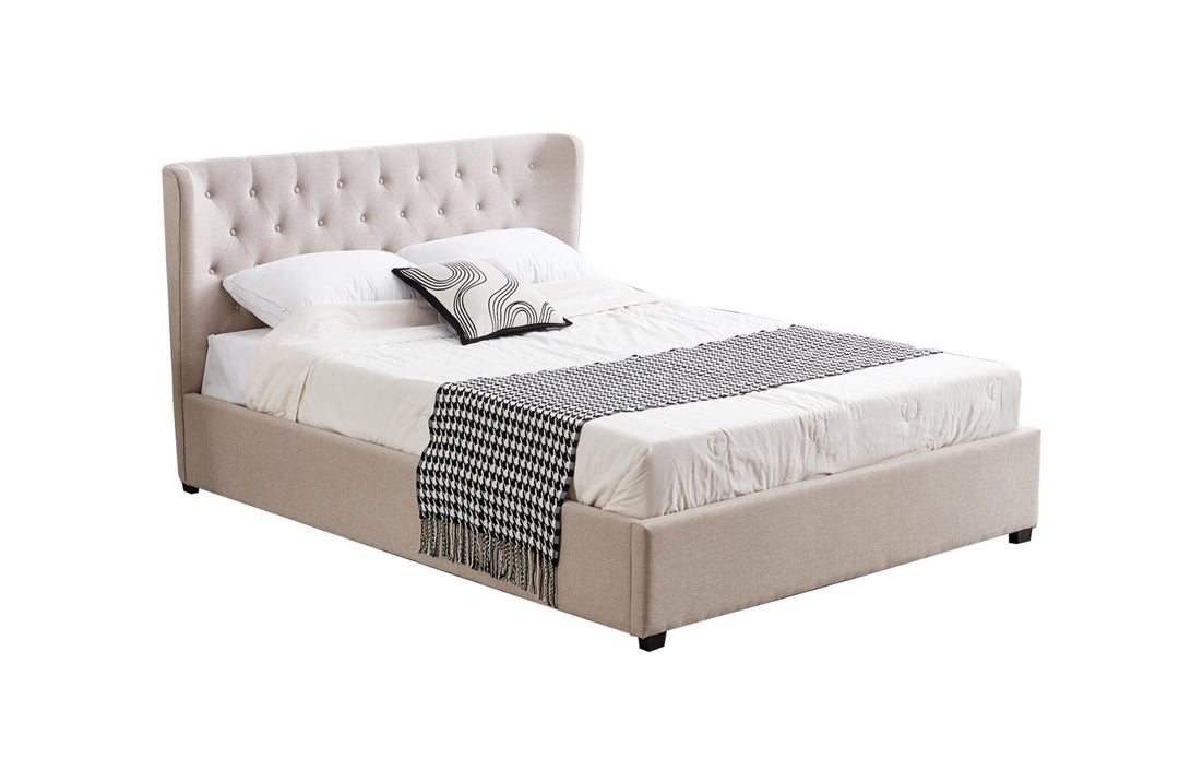 P&F FabSeries Cambridge Tan Beige Linen Tufted Bed - king