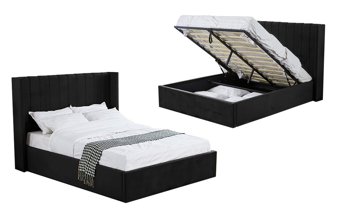 P&F FabSeries Hilton Black Velvet Gas Lift Bed - King