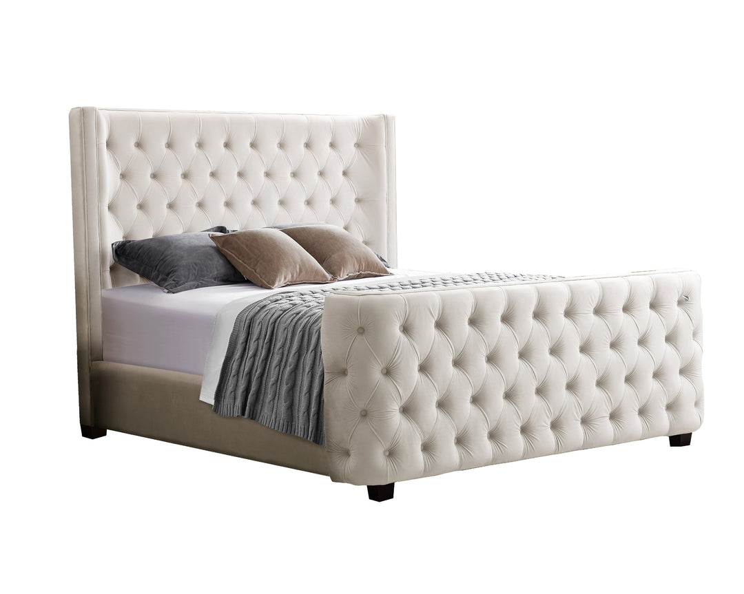 P&F Milan Cream Velvet Tufted Headboard and End board Bed Frame - King Size