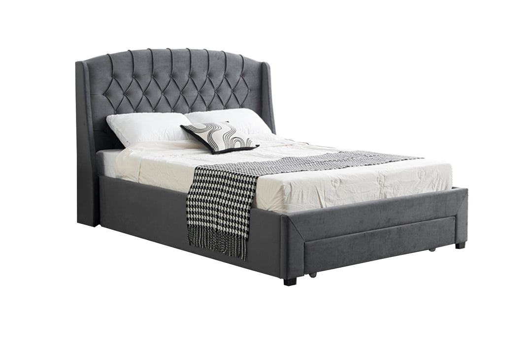 P&F FabSeries Paris Tall Tufted Velvet Dark Grey Bed with Storage Drawer - King