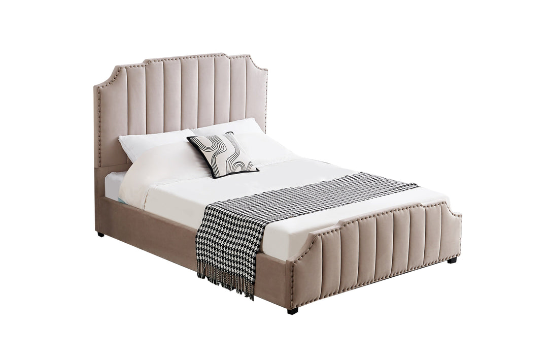P&F FabSeries Santosa Champagne Velvet Bed - Queen