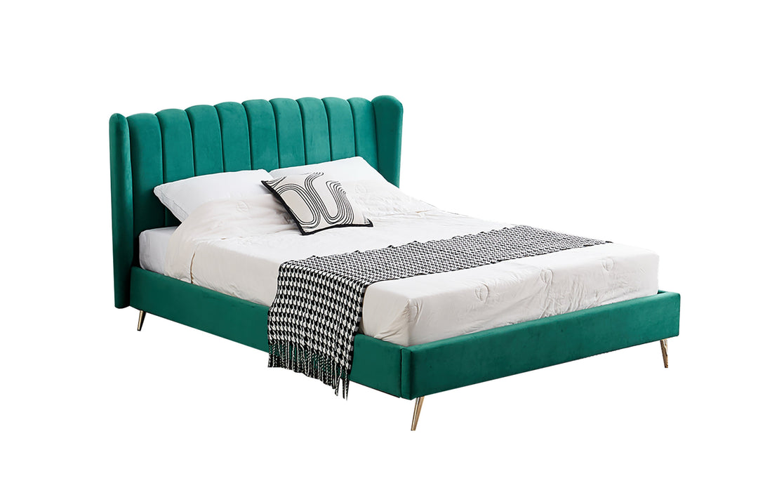 P&F FabSeries Vienna Peacock Green Velvet Bed - Queen