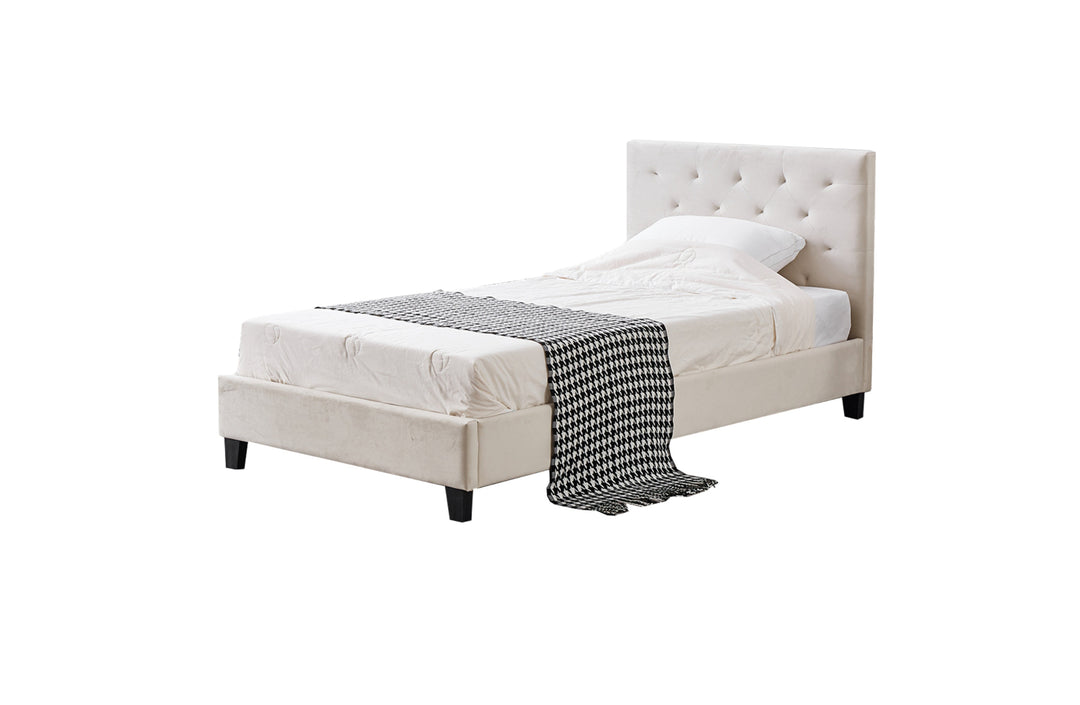 P&F FabSeries Winston Beige Velvet Tufted Bed - King Single
