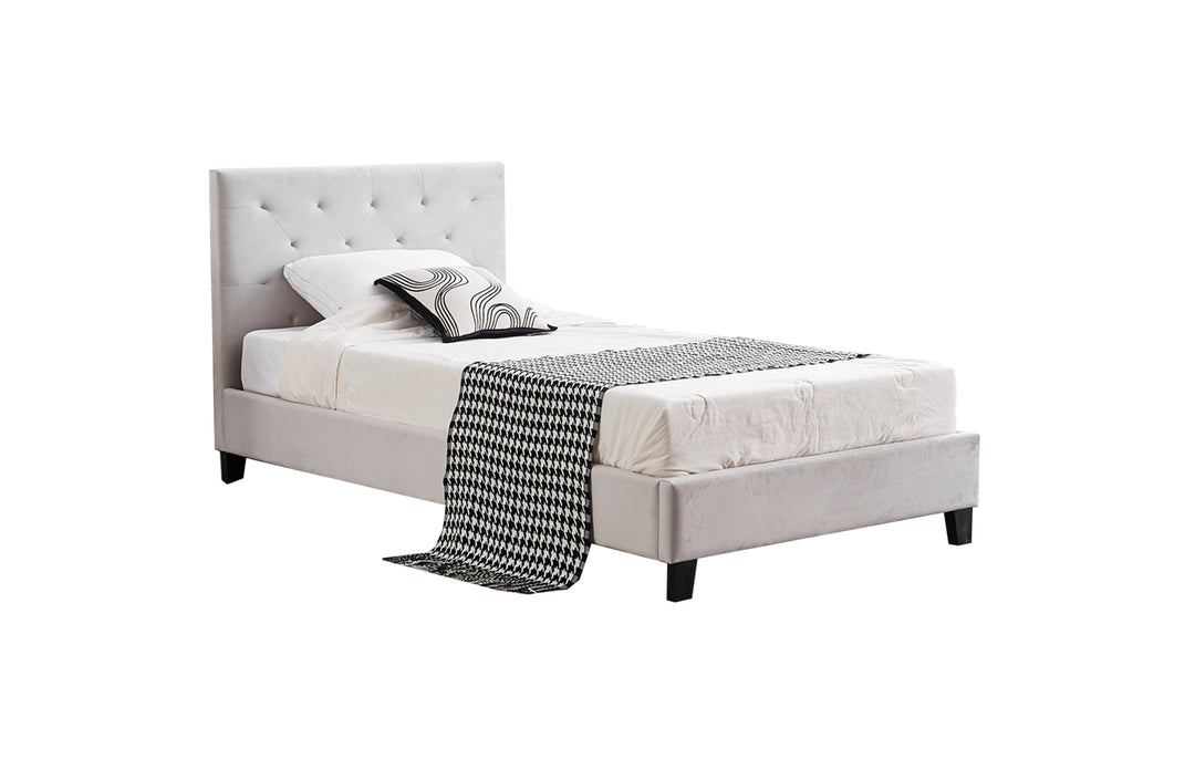 P&F FabSeries Winston Light Grey Velvet Tufted Bed - King Single