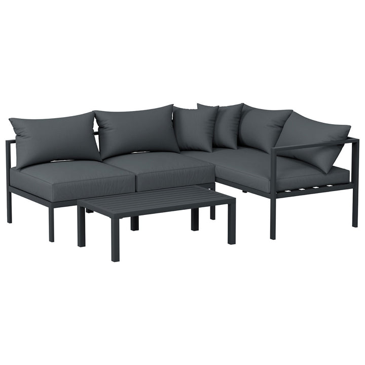 P&F ZennHome 4 Seater Outdoor Sofa Set Aluminium Patio Furniture Setting 4PC Charcoal