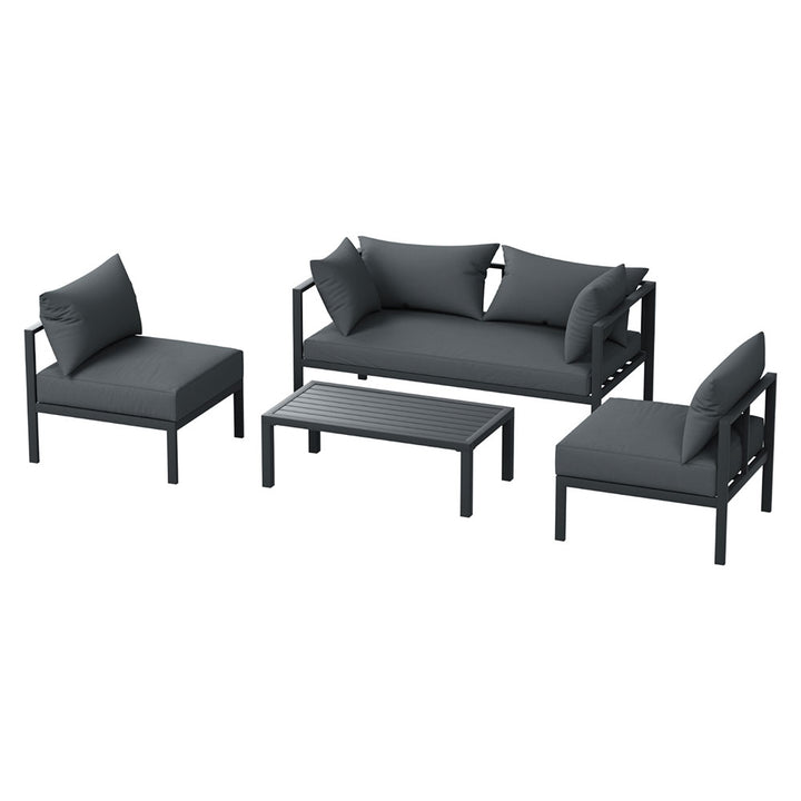 P&F ZennHome 4 Seater Outdoor Sofa Set Aluminium Patio Furniture Setting 4PC Charcoal