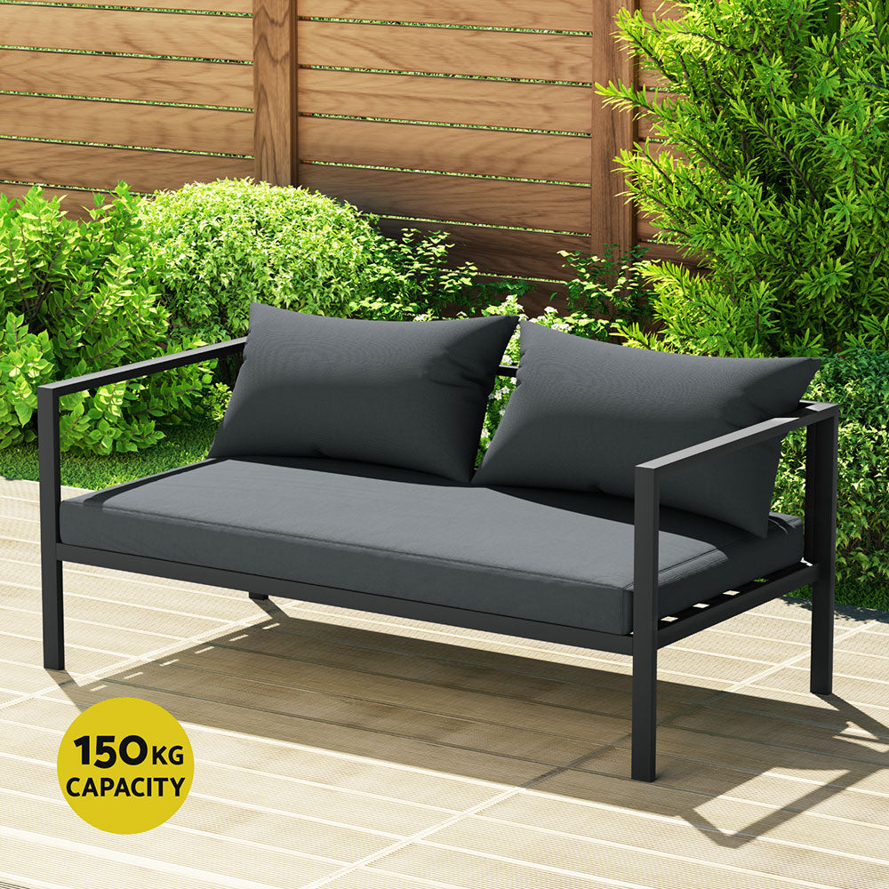 P&F ZennHome 4 Seater Outdoor Sofa Set Aluminium Patio Furniture Setting 4PC Charcoal