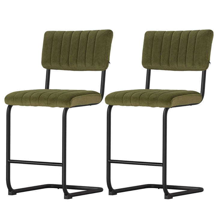 P&F ZennHome 2x Bar Stools Velvet Chairs Green