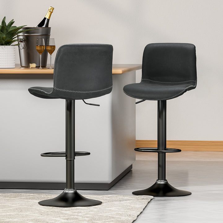 P&F ZennHome 2x Bar Stools Kitchen Swivel Bar Stool Gas Lift Chairs Barstools Black