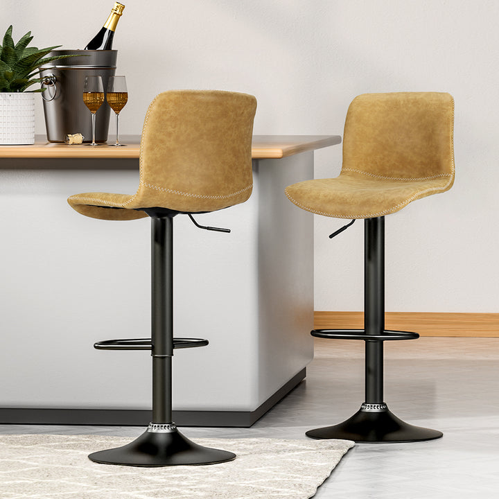 P&F ZennHome 2x Bar Stools Kitchen Swivel Bar Stool Gas Lift Chairs Barstools Brown