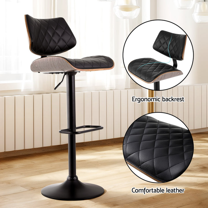 P&F ZennHome Bar Stools Kitchen Dining Chairs Gas Lift Stool Wooden Leather Black