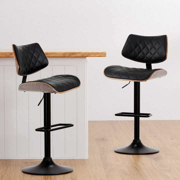 P&F ZennHome Bar Stools Kitchen Dining Chairs Gas Lift Stool Wooden Leather Black