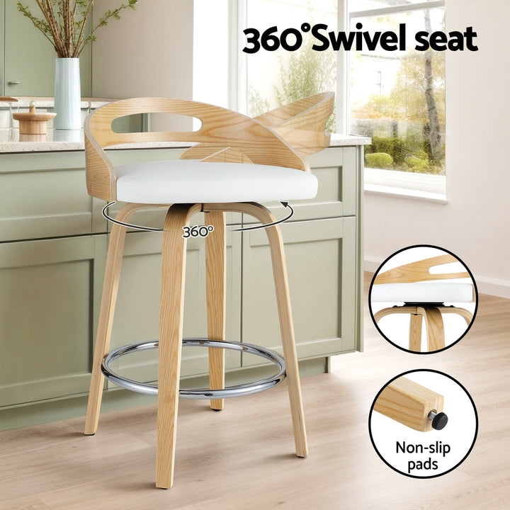 P&F ZennHome 2x Bar Stools Swivel Dining Chairs Low Back Counter Seat PU Cushion