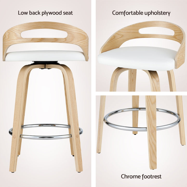 P&F ZennHome 2x Bar Stools Swivel Dining Chairs Low Back Counter Seat PU Cushion