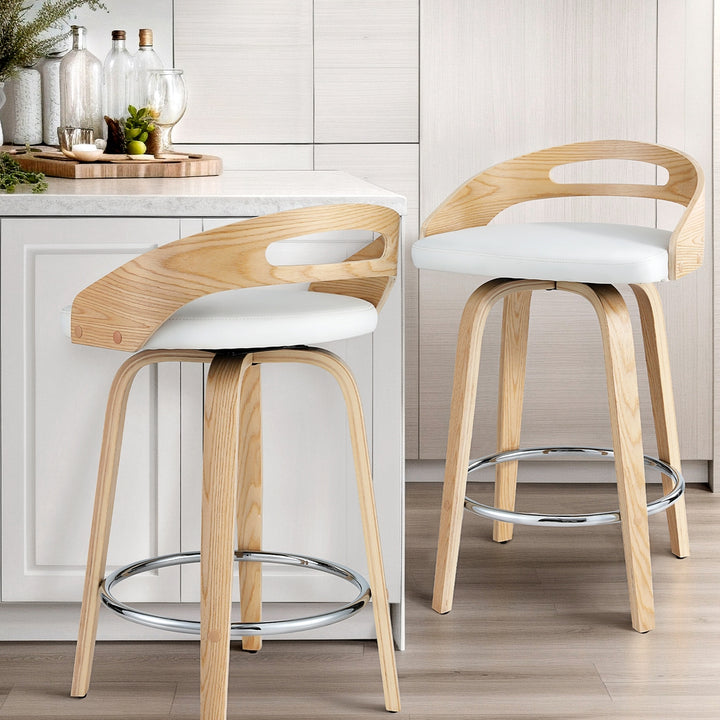 P&F ZennHome 2x Bar Stools Swivel Dining Chairs Low Back Counter Seat PU Cushion