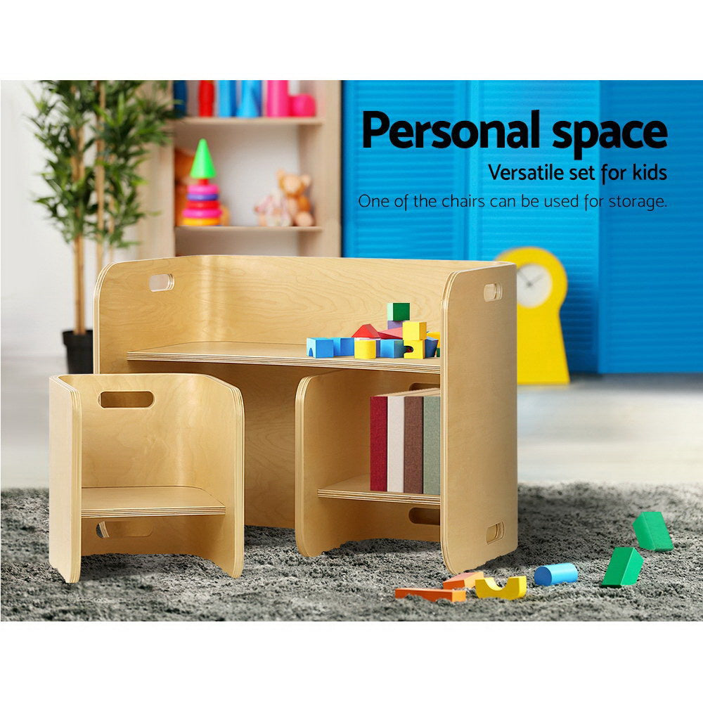 P&F KidZee 3PCS Kids Table and Chairs Set Multifunctional Storage