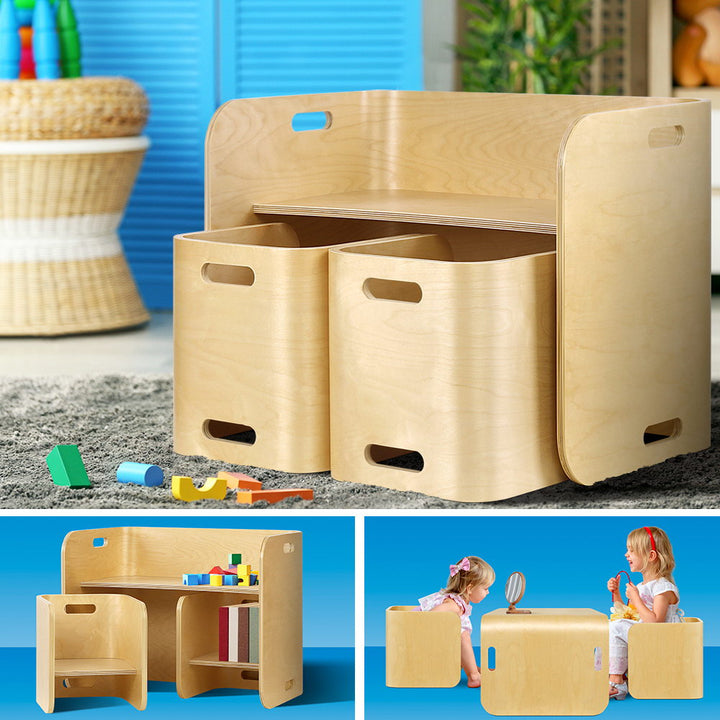 P&F KidZee 3PCS Kids Table and Chairs Set Multifunctional Storage Desk