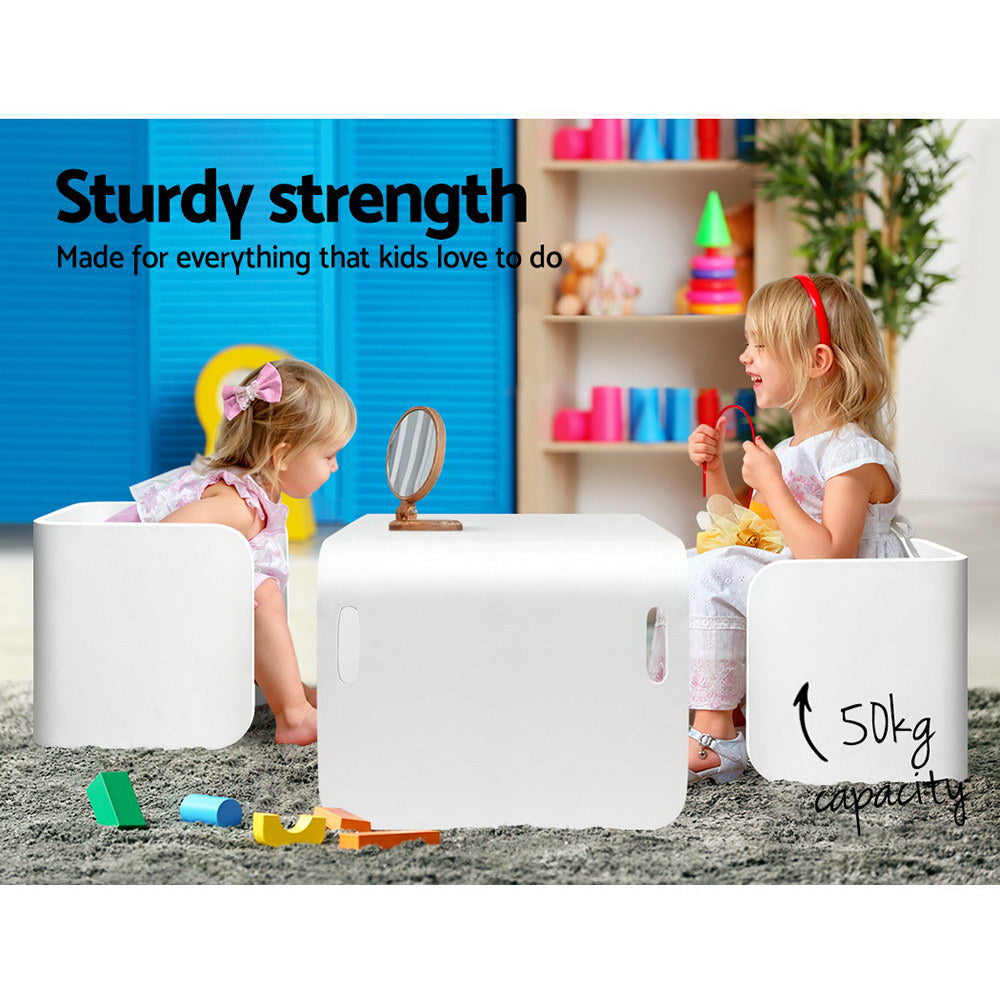 P&F KidZee 3PCS Kids Table and Chairs Set Multifunctional Storage Desk White