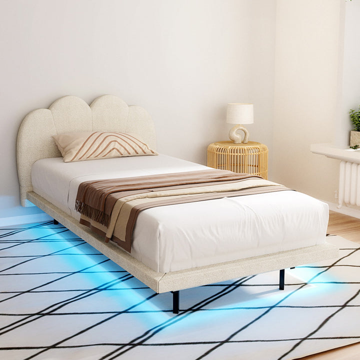 P&F FabSeries Saga Bed Frame Single Size Boucle Beige