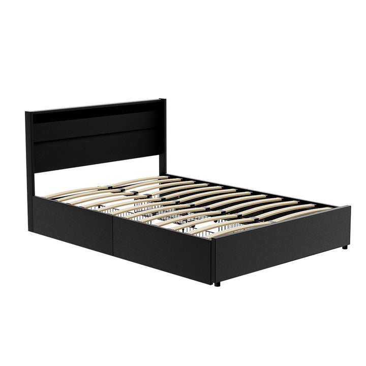 P&F SkyWay Artiss Bed Frame Double Size LED with 4 Drawers Black DUNN