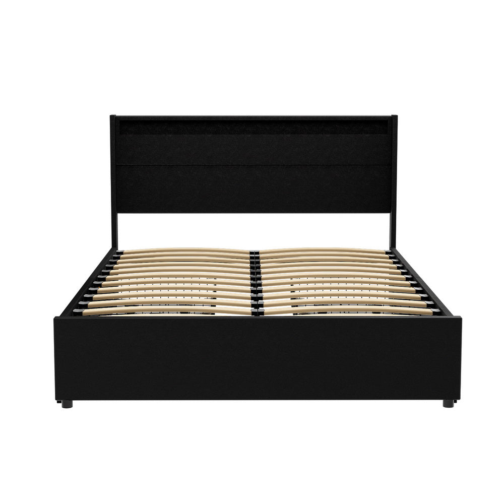 P&F SkyWay Artiss Bed Frame Double Size LED with 4 Drawers Black DUNN