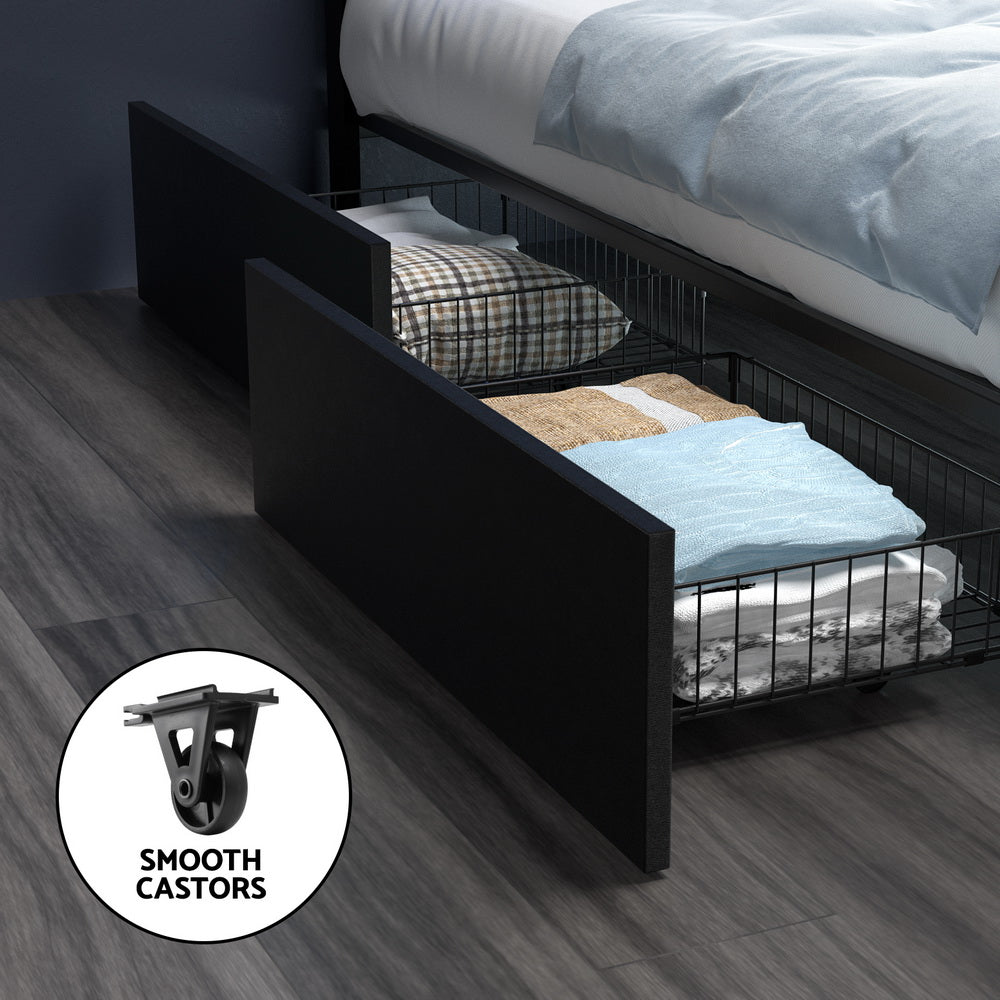 P&F SkyWay Artiss Bed Frame Double Size LED with 4 Drawers Black DUNN