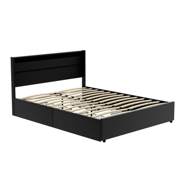 P&F SkyWay Artiss Bed Frame Queen Size LED with 4 Drawers Black DUNN