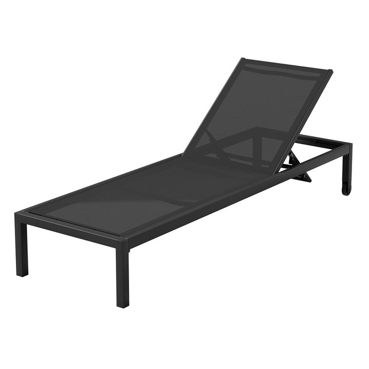 P&F ZennHome Sun Lounge Outdoor Lounger Aluminium Folding Beach Chair Wheels Black