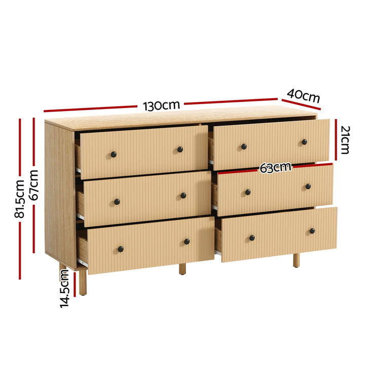 P&F SkyWay 6 Chest of Drawers Flutted Front - RUTH Oak