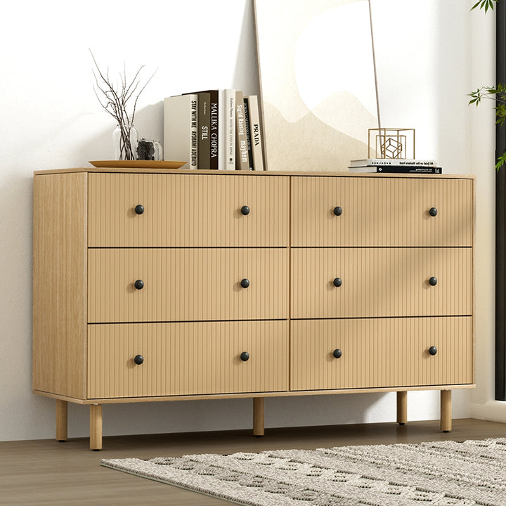 P&F SkyWay 6 Chest of Drawers Flutted Front - RUTH Oak