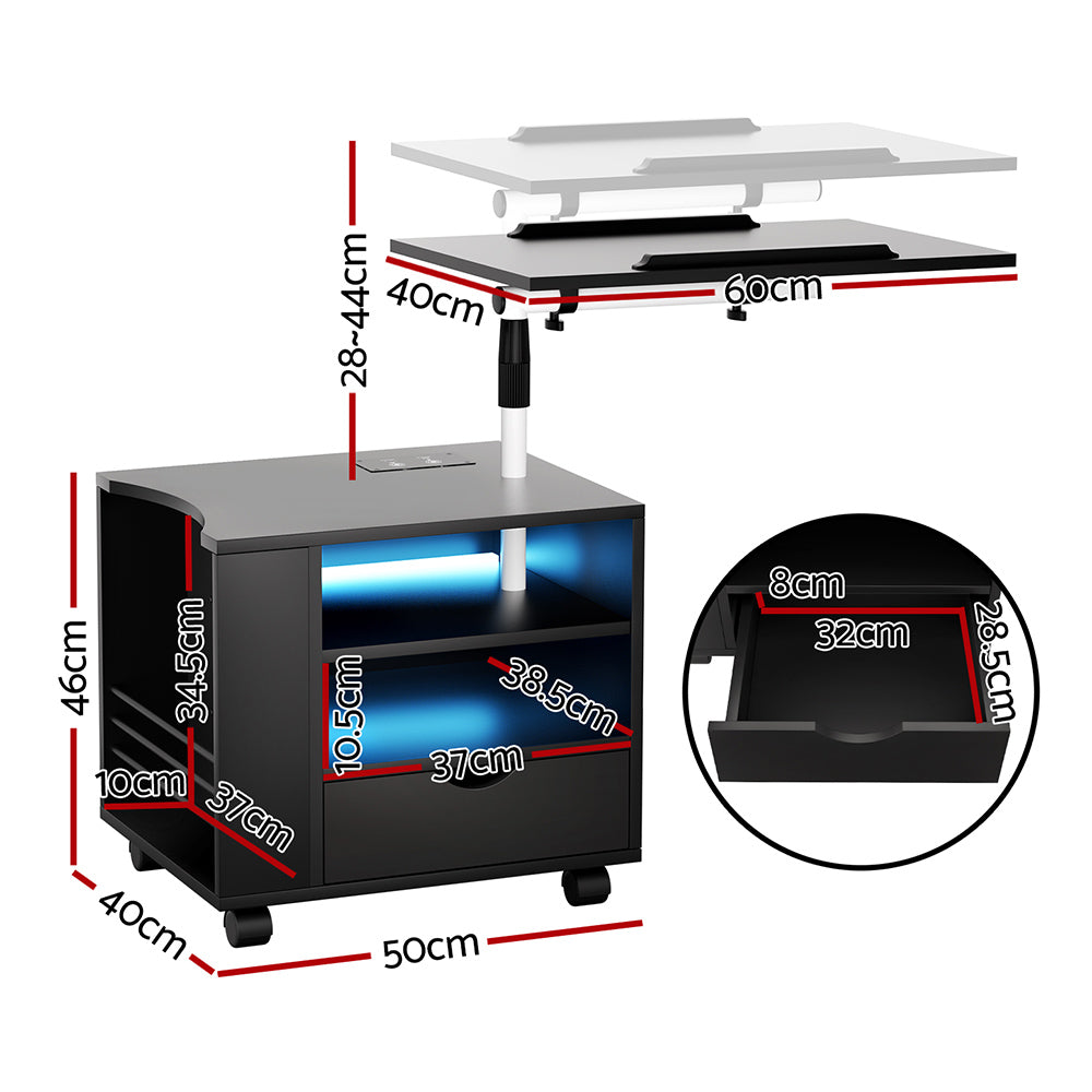 P&F SkyWay Bedside Table USB Charging with LED Adjustable Laptop Tray - TALA