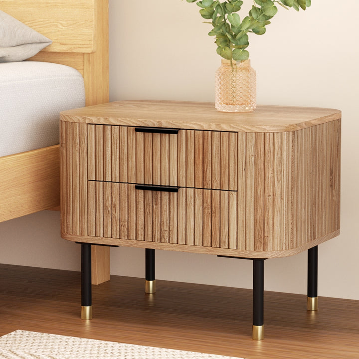 P&F ZennHome Artiss Bedside Table 2 Drawers Paulownia Wood Pine