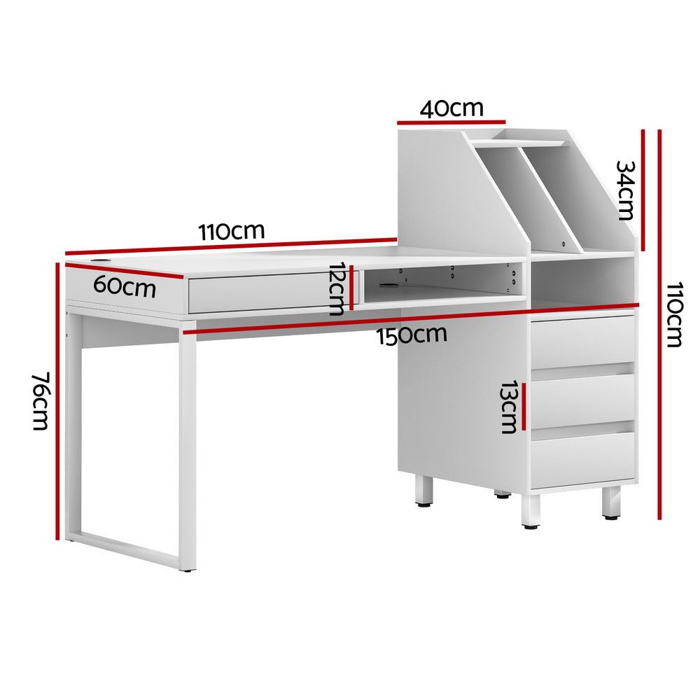 P&F ZennHome Computer Desk Office Study Desks Table Drawer Bookshelf