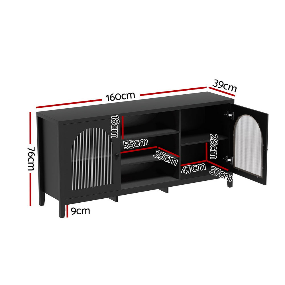 P&F SkyWay Buffet Sideboard Shelves Double Doors - Black