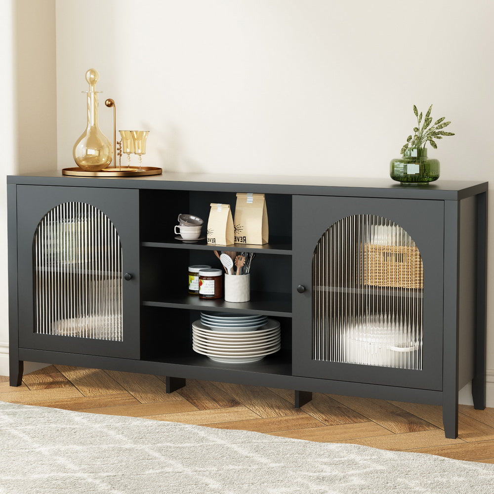 P&F SkyWay Buffet Sideboard Shelves Double Doors - Black