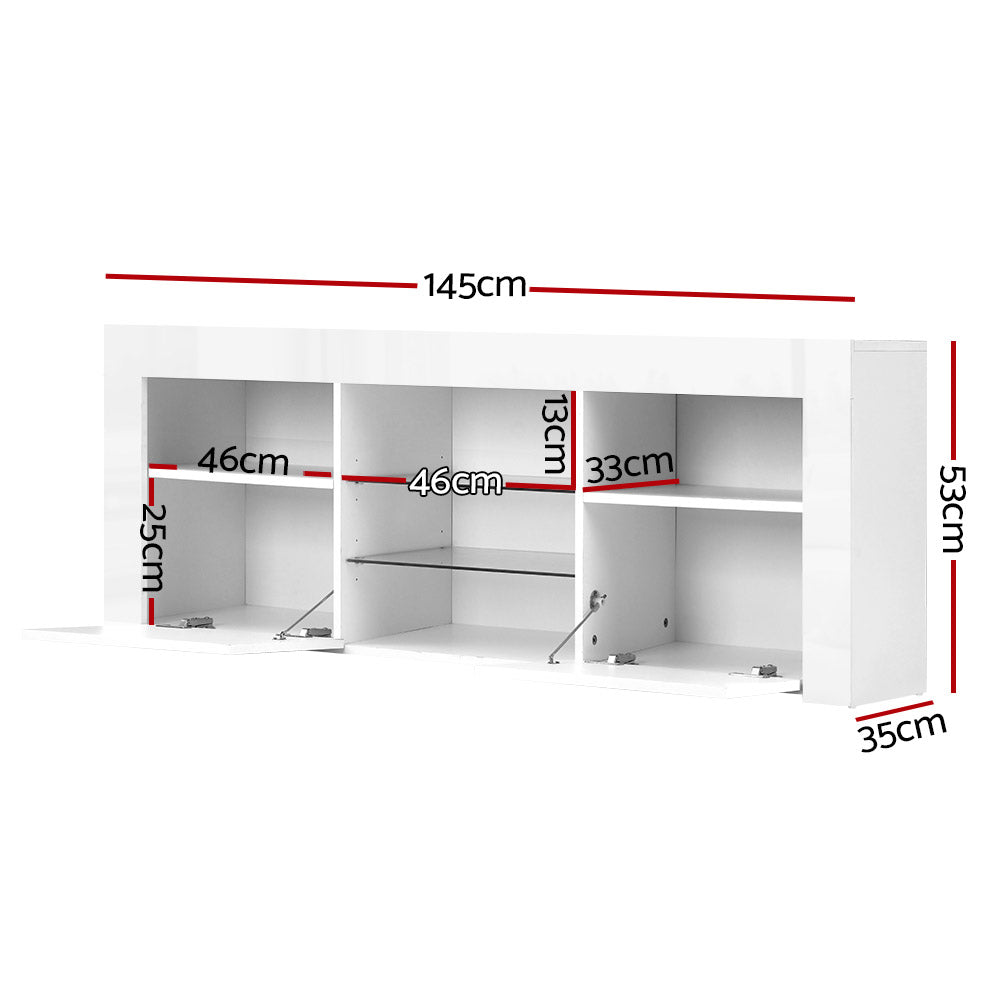 P&F SkyWay Entertainment Unit TV Cabinet LED 145cm White Angus