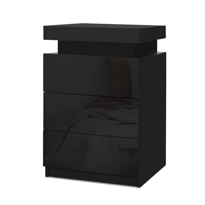 P&F SkyWay Bedside Table LED 3 Drawers - Black