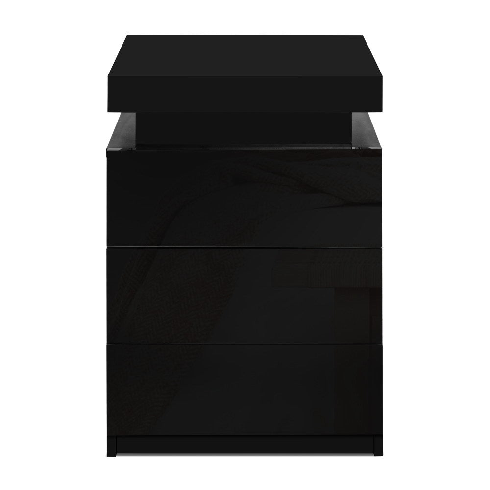 P&F SkyWay Bedside Table LED 3 Drawers - Black