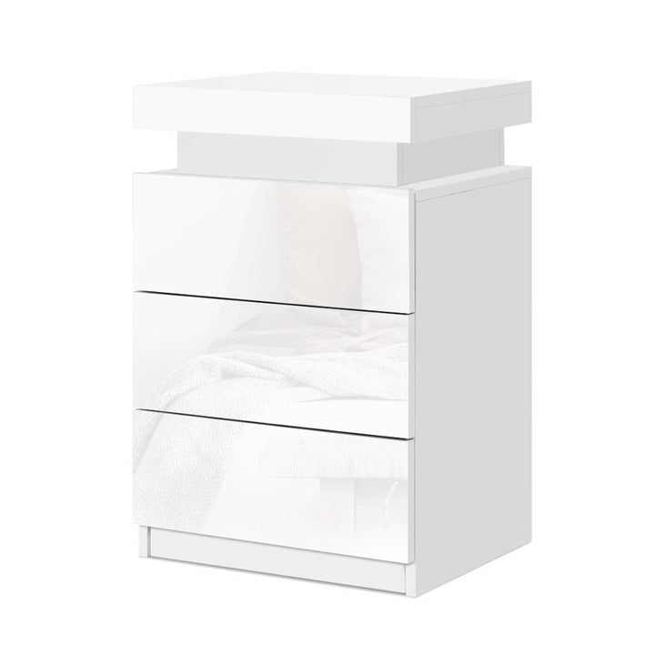 P&F SkyWay Bedside Table LED 3 Drawers - White