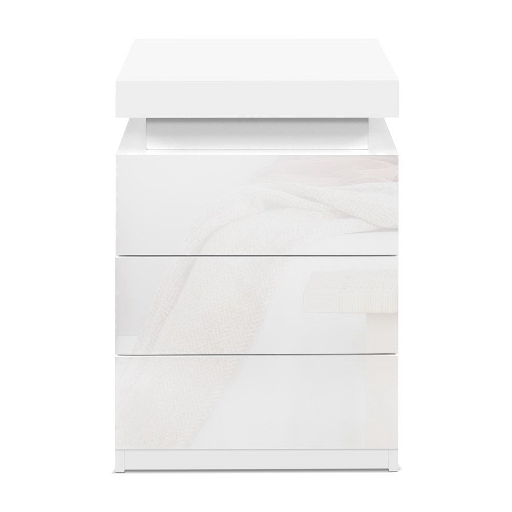 P&F SkyWay Bedside Table LED 3 Drawers - White