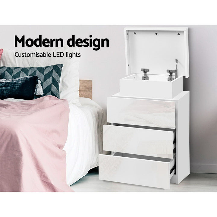 P&F SkyWay Bedside Table LED 3 Drawers - White