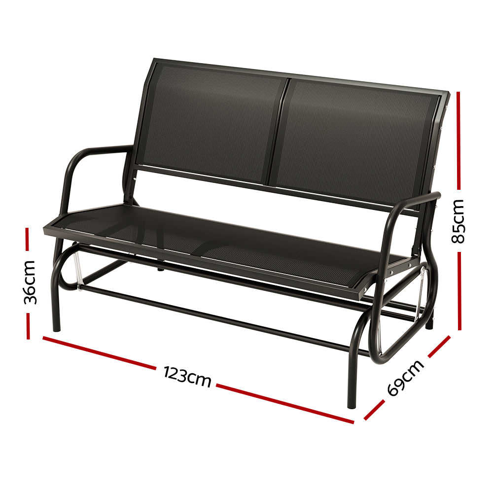 P&F ZennHome Outdoor Garden Bench Seat Swing Glider Rocking 2 Seater Patio Furniture Black