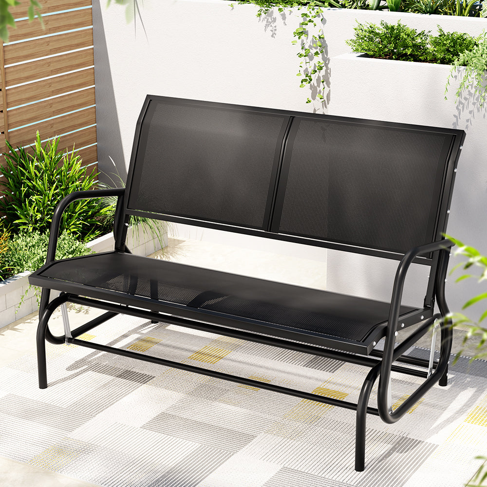 P&F ZennHome Outdoor Garden Bench Seat Swing Glider Rocking 2 Seater Patio Furniture Black