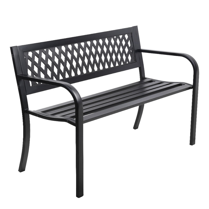 P&F ZennHome Outdoor Garden Bench Seat Steel Outdoor Furniture 2 Seater Park Black