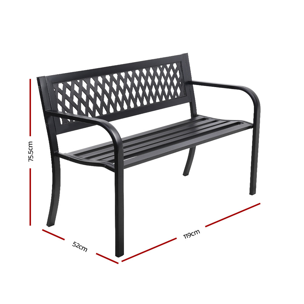 P&F ZennHome Outdoor Garden Bench Seat Steel Outdoor Furniture 2 Seater Park Black