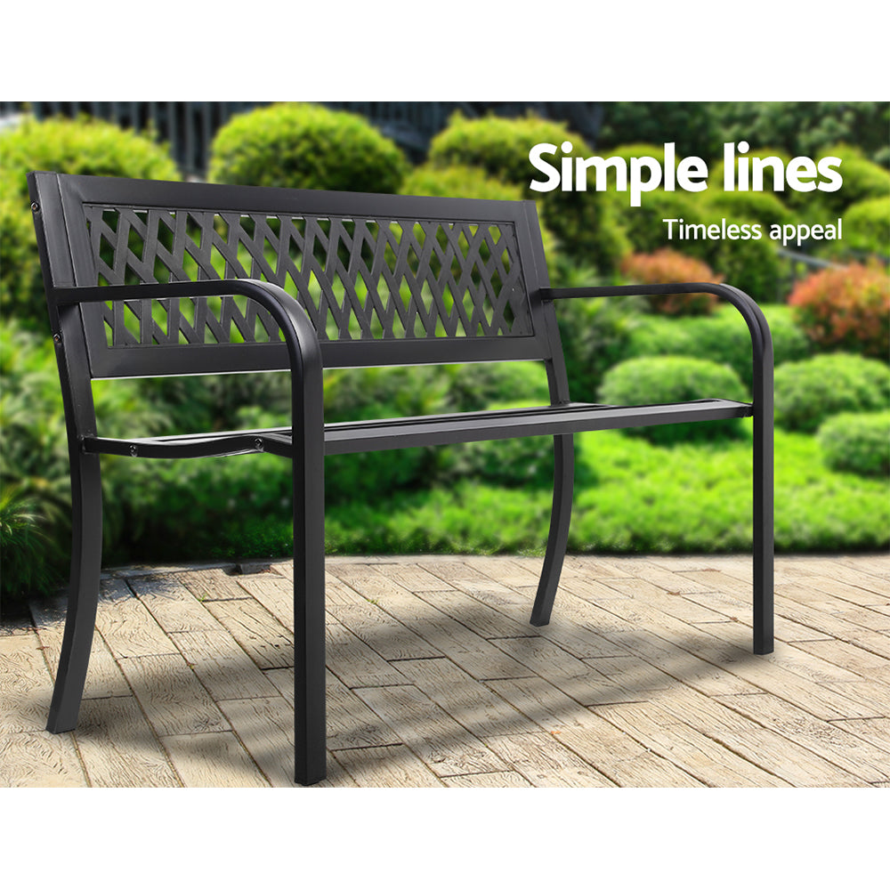 P&F ZennHome Outdoor Garden Bench Seat Steel Outdoor Furniture 2 Seater Park Black