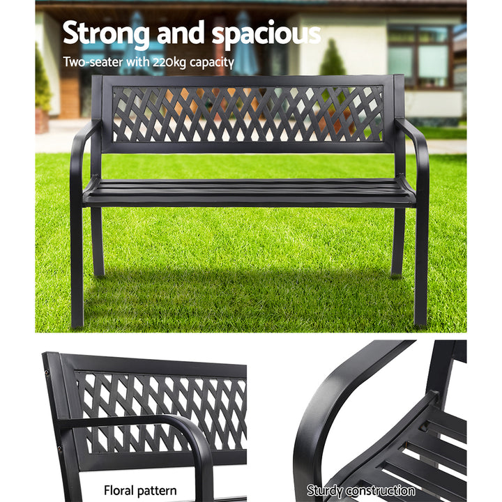 P&F ZennHome Outdoor Garden Bench Seat Steel Outdoor Furniture 2 Seater Park Black