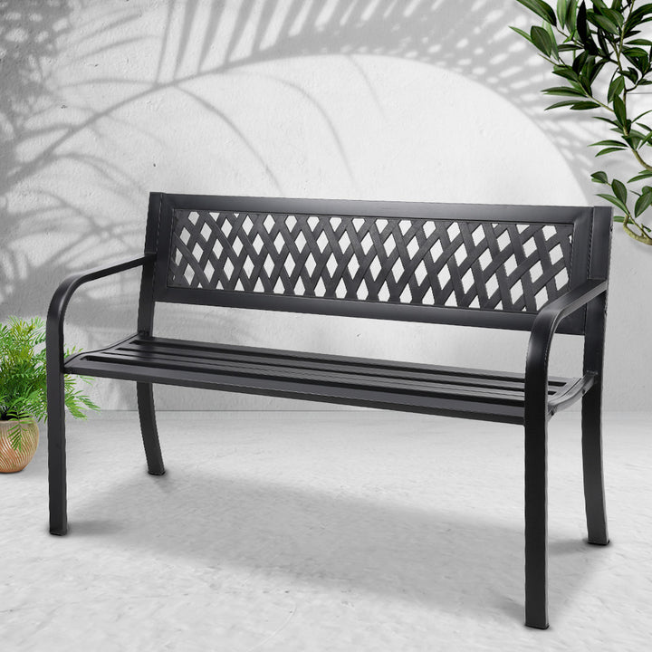 P&F ZennHome Outdoor Garden Bench Seat Steel Outdoor Furniture 2 Seater Park Black