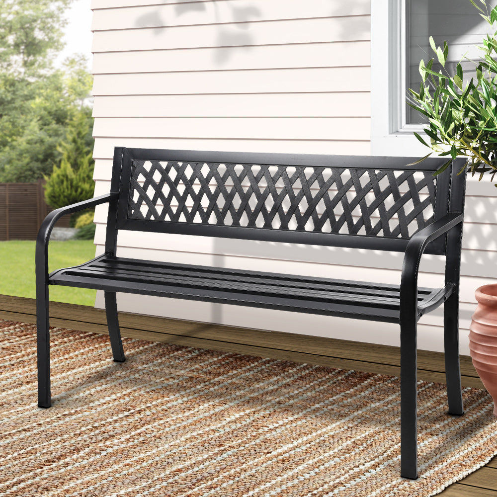 P&F ZennHome Outdoor Garden Bench Seat Steel Outdoor Furniture 2 Seater Park Black