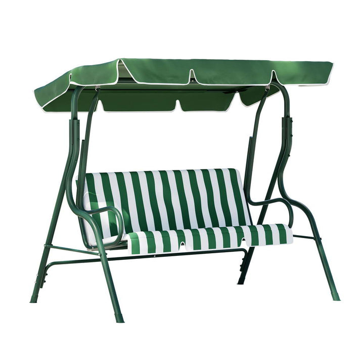 P&F ZennHome Outdoor Swing Chair Garden Bench Furniture Canopy 3 Seater White Green